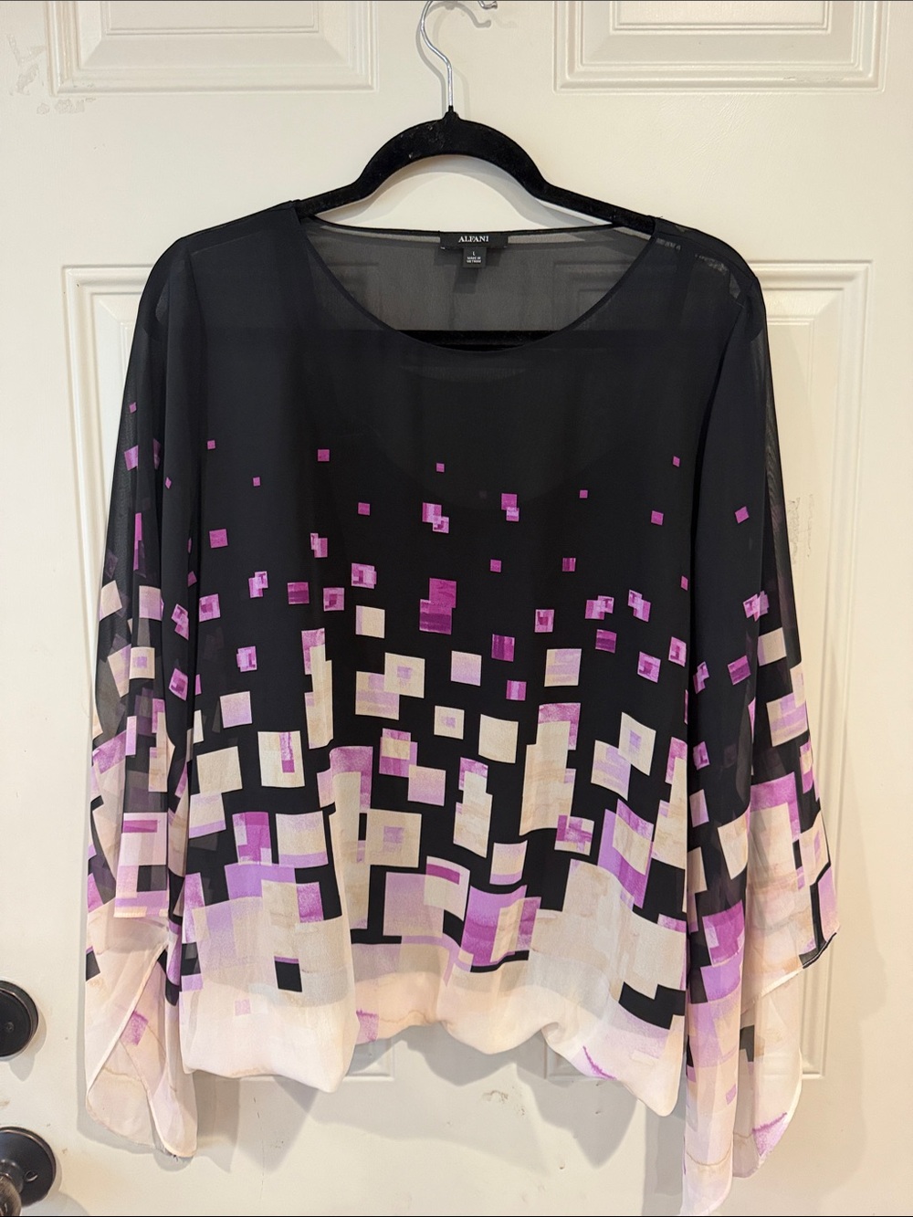 Alfani Black Sheer Geo-Print Tunic with Pink and Cream Blocks